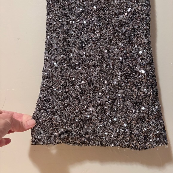Zara Womens Dark Silver Sequin Flare Stretch Pants Sparkly Glitter Party SZ S - Picture 6 of 16